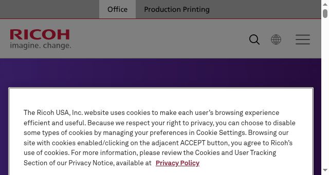 Screenshot of ricoh-usa.com