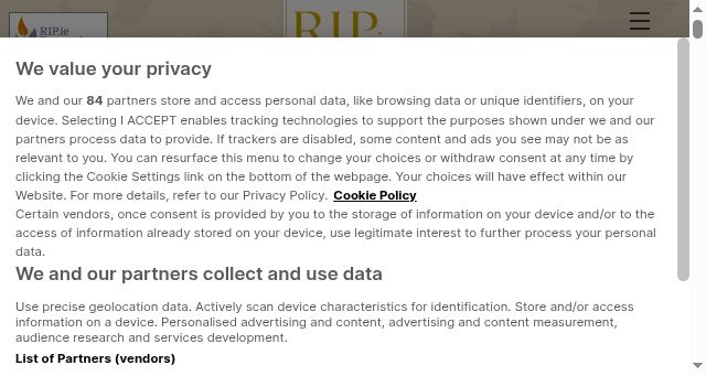 Screenshot of rip.ie