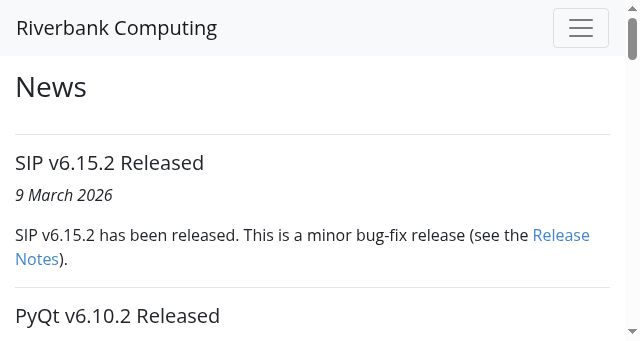 Screenshot of riverbankcomputing.com