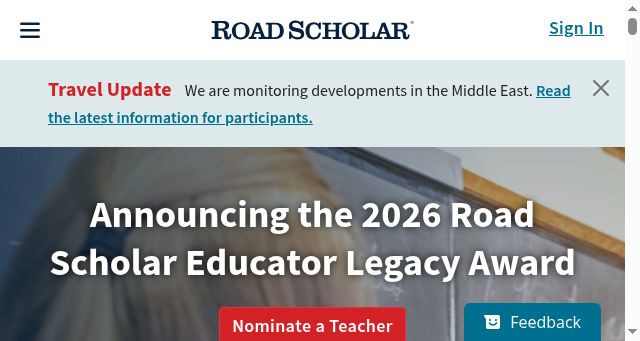 Screenshot of roadscholar.org