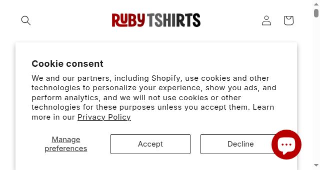 Screenshot of rubytshirts.com