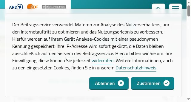 Screenshot of rundfunkbeitrag.de