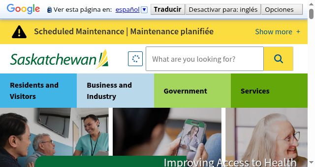 Screenshot of saskatchewan.ca