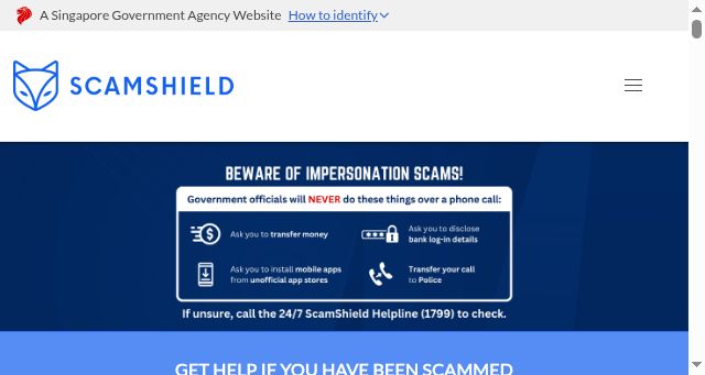 Screenshot of scamshield.gov.sg