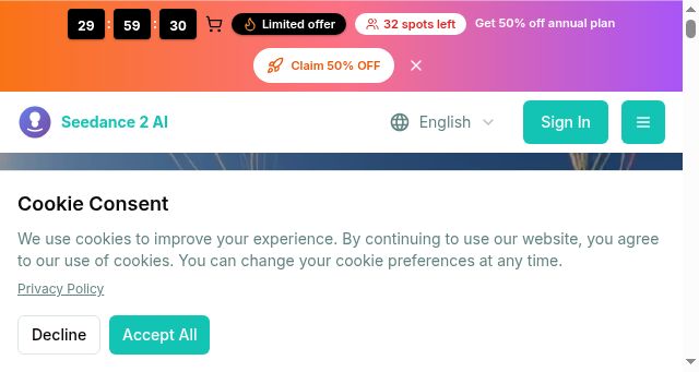 Screenshot of seedance2ai.org