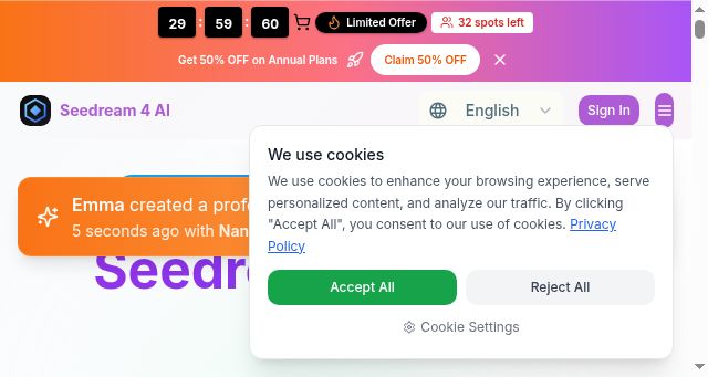 Screenshot of seedream4ai.org