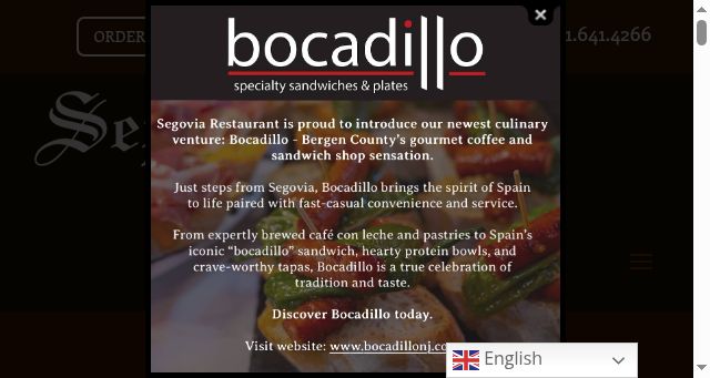 Screenshot of segoviarestaurant.com