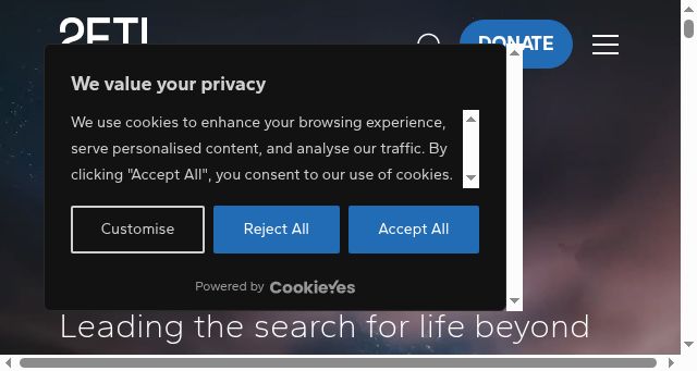Screenshot of seti.org