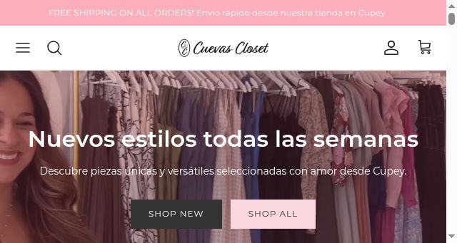 Screenshot of shopcuevascloset.com