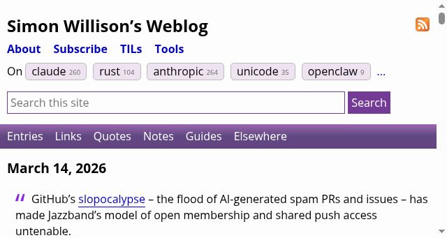 Screenshot of simonwillison.net