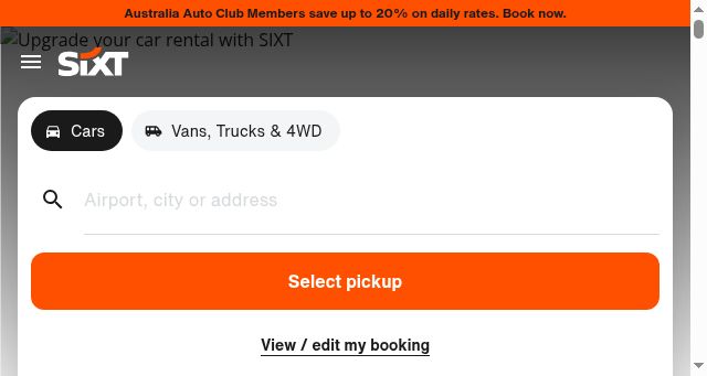 Screenshot of sixt.com.au