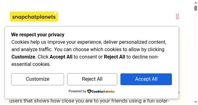 Screenshot of snapchat-planets.com