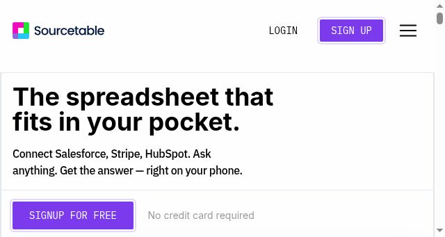 Screenshot of sourcetable.com