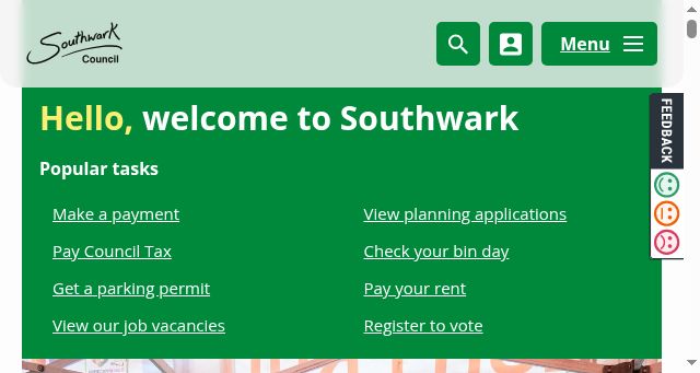 Screenshot of southwark.gov.uk