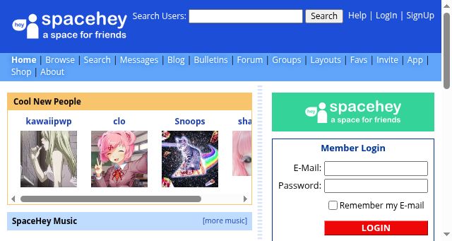 Screenshot of spacehey.com