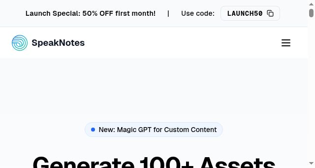 Screenshot of speaknotes.xyz