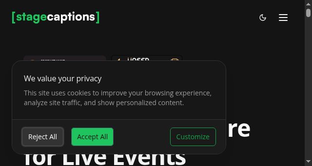 Screenshot of stagecaptions.io