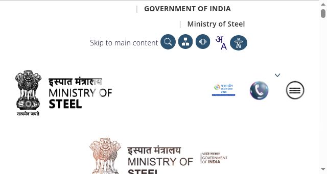 Screenshot of steel.gov.in