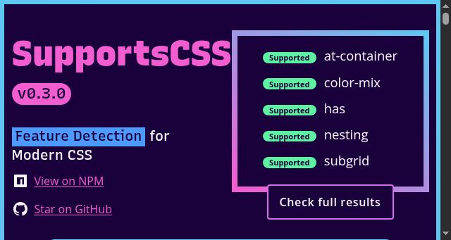 Screenshot of supportscss.dev