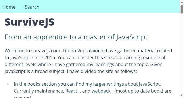 Screenshot of survivejs.com