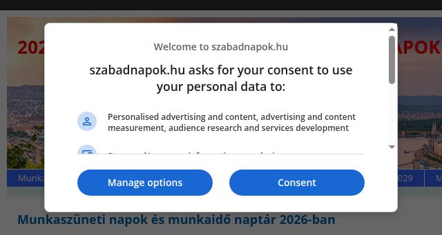Screenshot of szabadnapok.hu