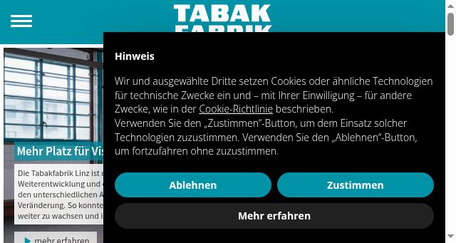 Screenshot of tabakfabrik-linz.at
