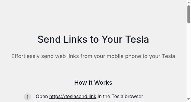 Screenshot of teslasend.link