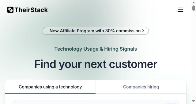 Screenshot of theirstack.com