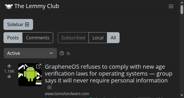 Screenshot of thelemmy.club