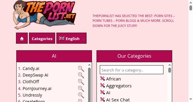 Screenshot of thepornlist.net