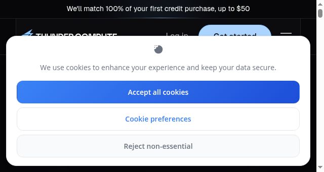 Screenshot of thundercompute.com