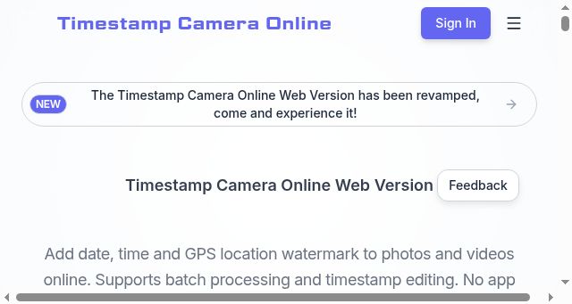 Screenshot of timestampcameras.com