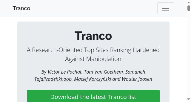 Screenshot of tranco-list.eu