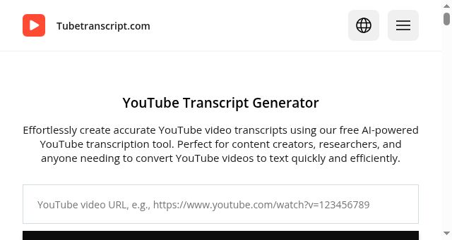 Screenshot of tubetranscript.com