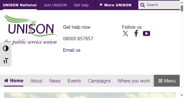 Screenshot of unison.org.uk