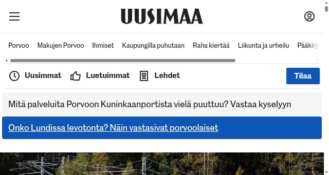 Screenshot of uusimaa.fi