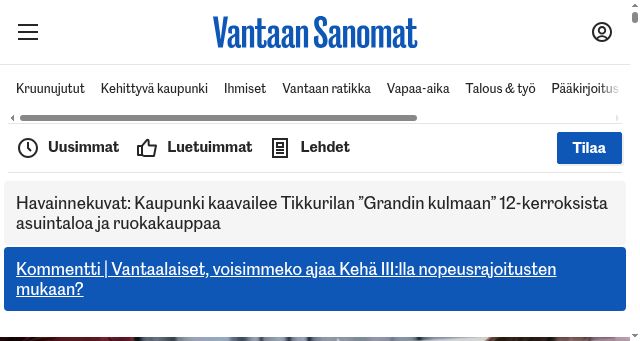 Screenshot of vantaansanomat.fi