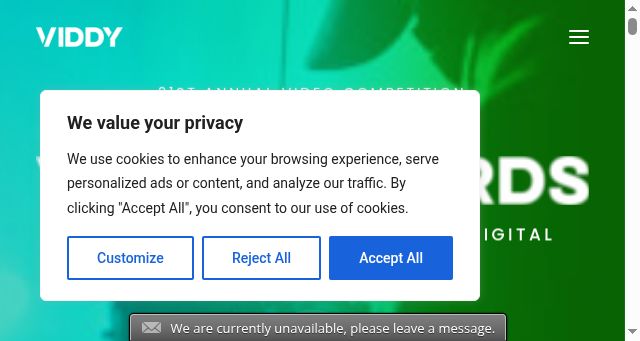 Screenshot of viddyawards.com