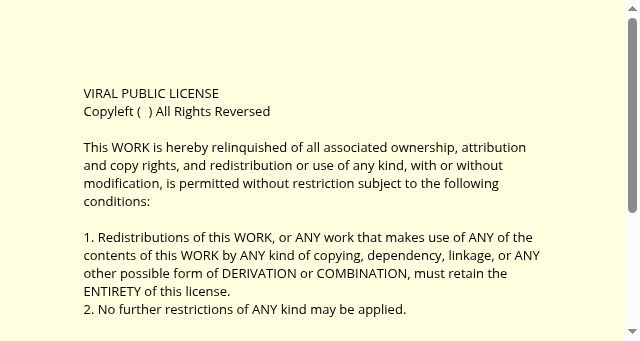 Screenshot of viralpubliclicense.org