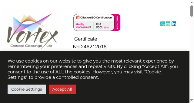 Screenshot of vortexopticalcoatings.co.uk