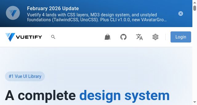 Screenshot of vuetifyjs.com