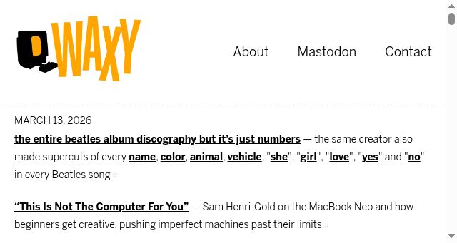 Screenshot of waxy.org