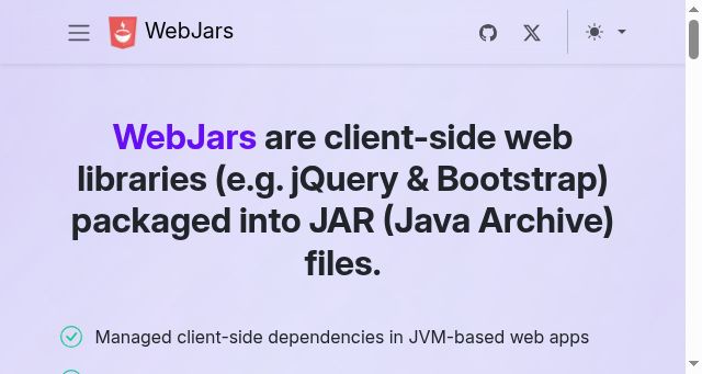 Screenshot of webjars.org