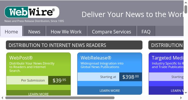 Screenshot of webwire.com