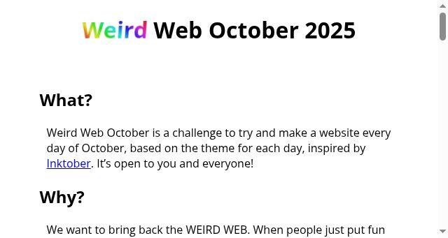 Screenshot of weirdweboctober.website