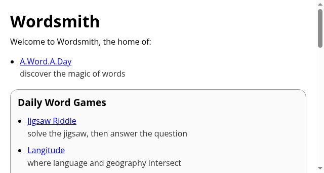 Screenshot of wordsmith.org
