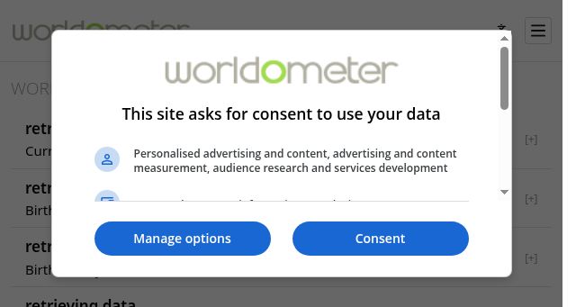 Screenshot of worldometers.info
