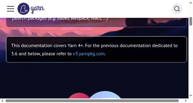 Screenshot of yarnpkg.com