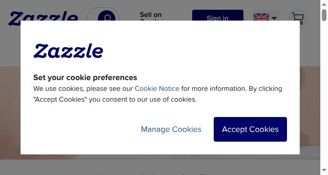 Screenshot of zazzle.co.uk