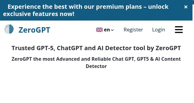 Screenshot of zerogpt.com